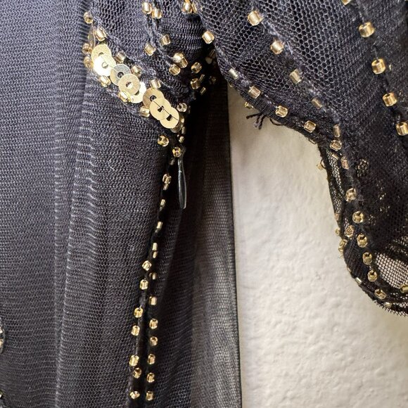 1920s Women Gold Dress V-Neck Sequin Evening Fringe Tassel Flapper Gown Black - Picture 5 of 7